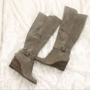 Sole Society Paloma Mushroom Grey Suede Leather Knee-High Wedge Boots size 10